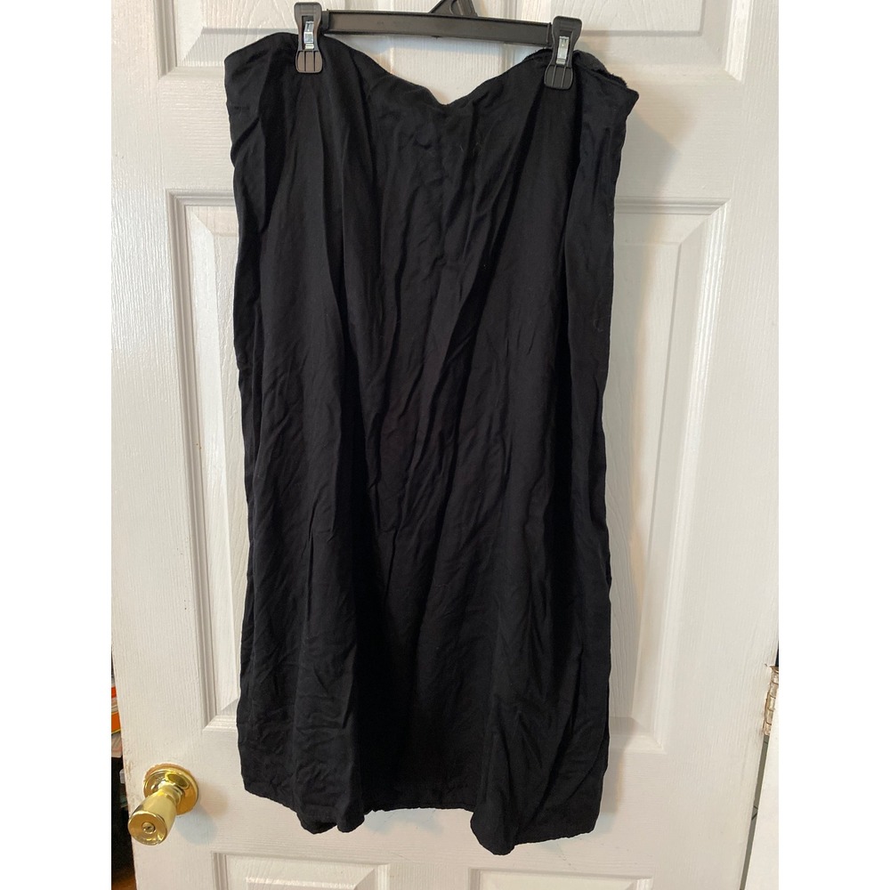 Time and tru black Linen Blend Midi Skirt Minimalist Pull On Style